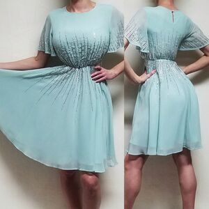 ASOS Sage Green Chiffon Sequin Flutter Sleeve Keyhole A-line Formal Dress 2